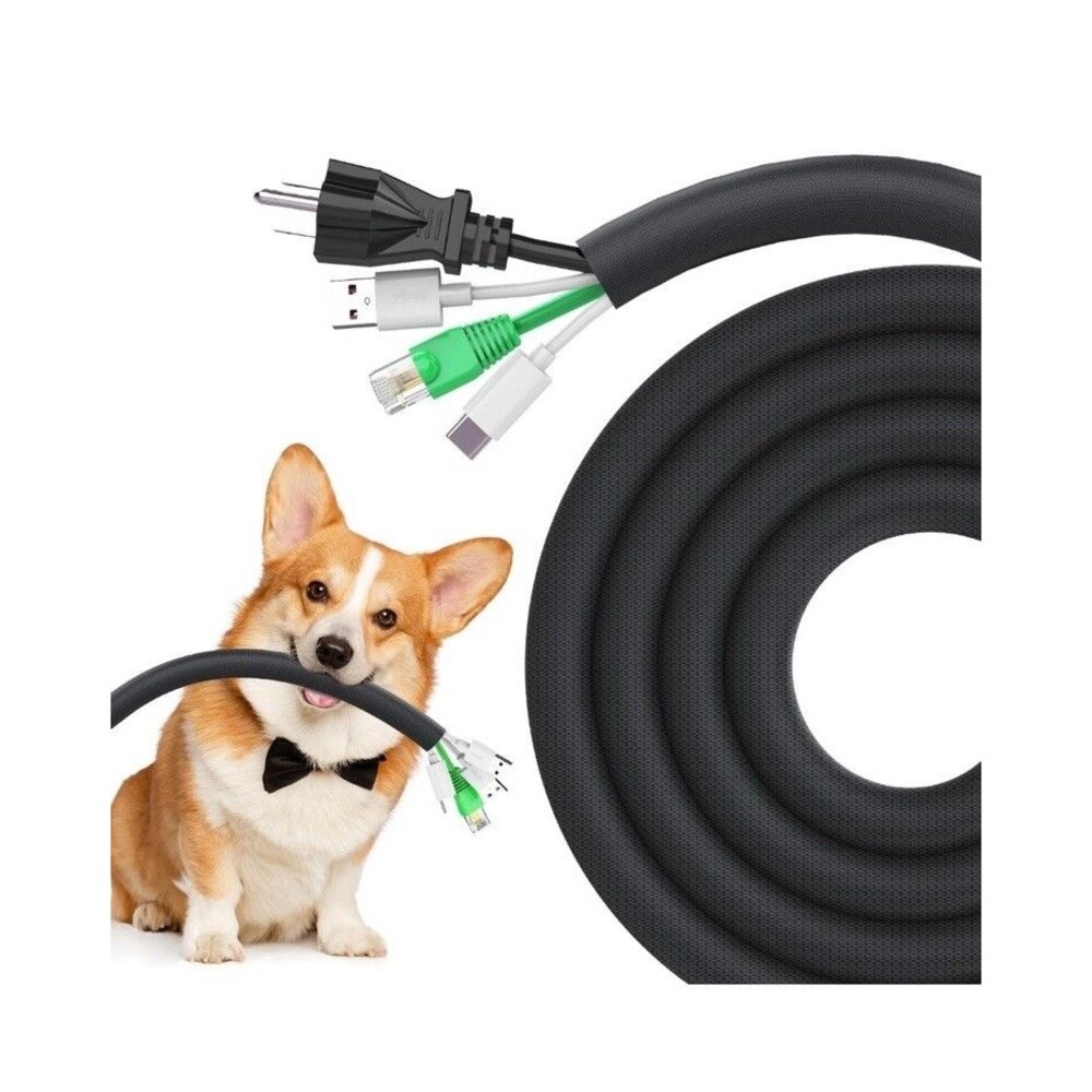 Dog Cat Cord Protector 10Ft - 1/2Inch, Flexible Cable Sleeve for Easy Cord